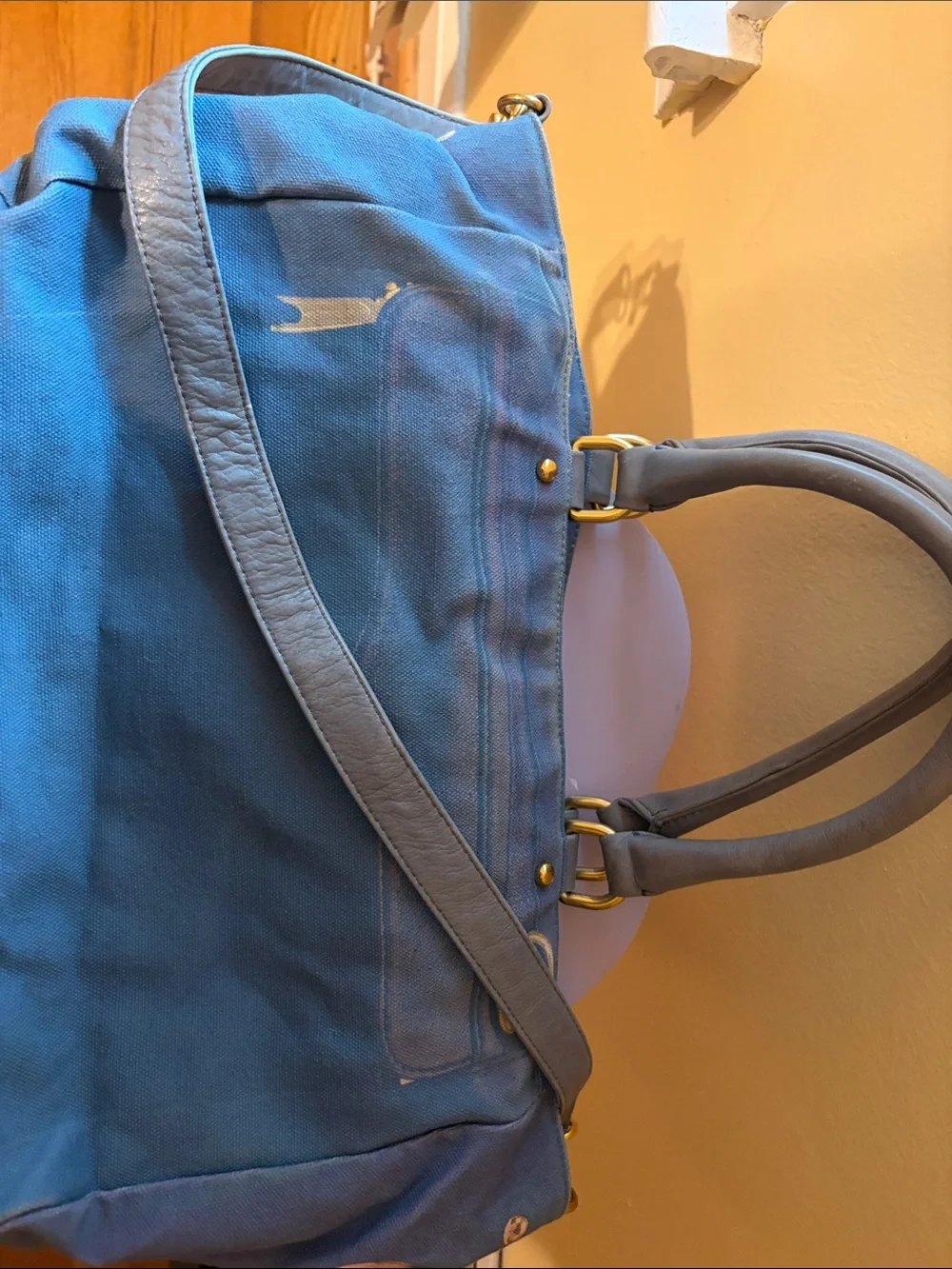 Rebecca Minkoff Blue Canvas Duffel with Gray Leather Trim